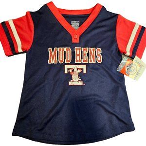 NEW MILB Girls Toddler XS 4/5 Mud Hens Jersey shirt short sleeve TOLEDO Baseball